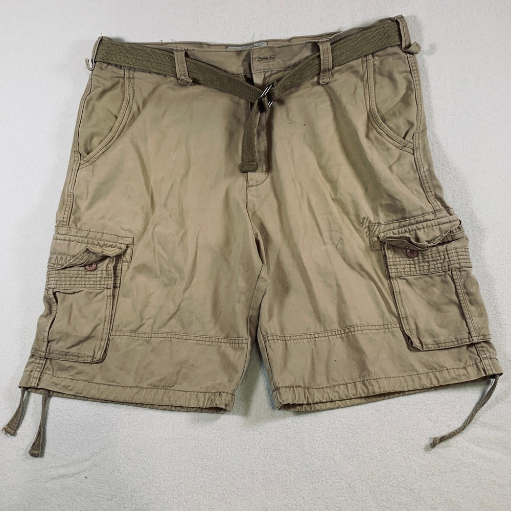 Jordan Craig Men Khaki Cargo Shorts Belted Relaxed Fit Cotton Size 42 Inseam 11"